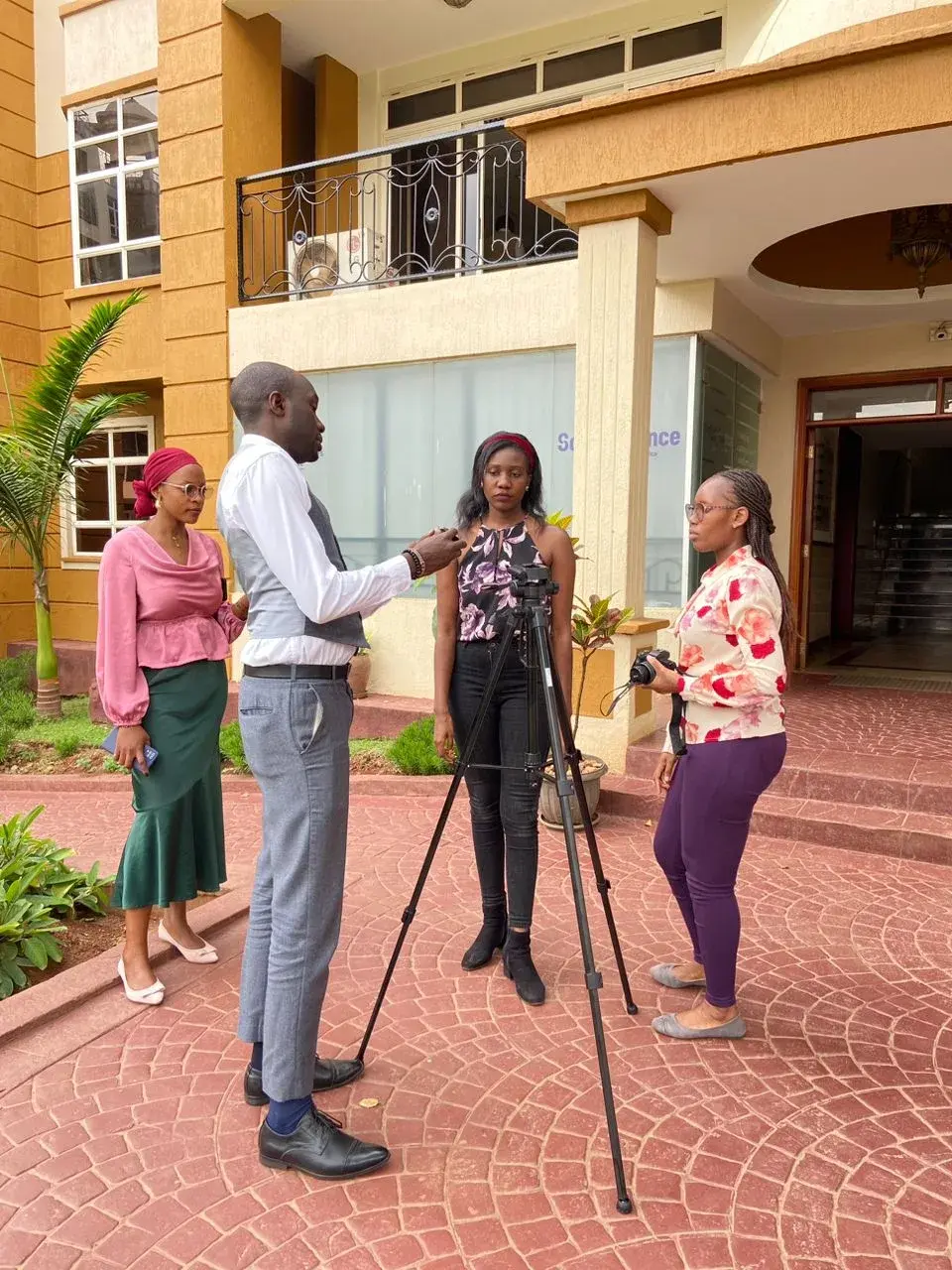 Filming an interview outside the studio